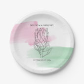 King Protea Watercolor Wedding Pappteller (Vorderseite)