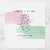 King Protea Watercolor Wedding Weinetikett (Einzelnes Label)
