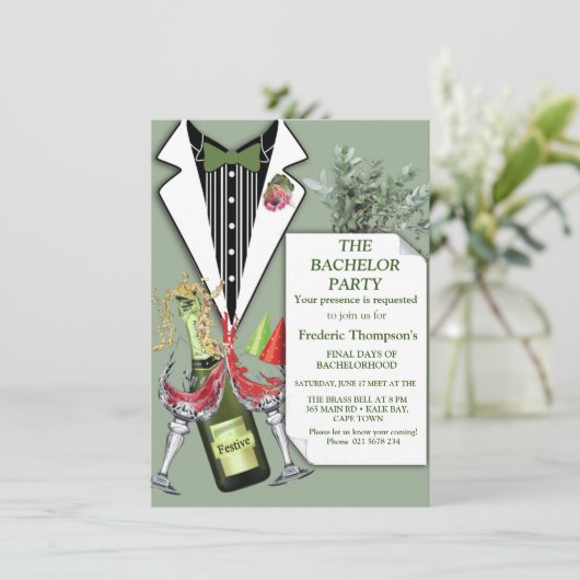 King Protea's Tuxedo Corsage Bachelor Party (Stehend Vorderseite)