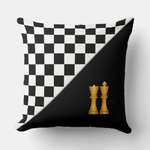 King & Queen auf stilvollem Schwarz/Weiß Schach Kissen