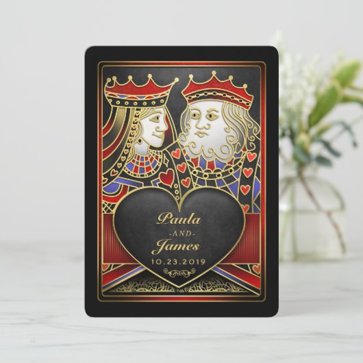 King & Queen Black Gold Vegas zusammen mit Einladu Einladung (Stehend Vorderseite)