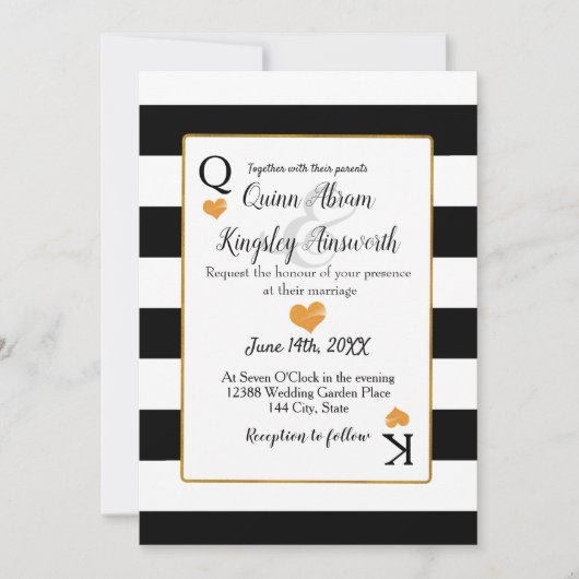King & Queen Cards Hochzeit Black & White Stripes Einladung (Vorderseite)