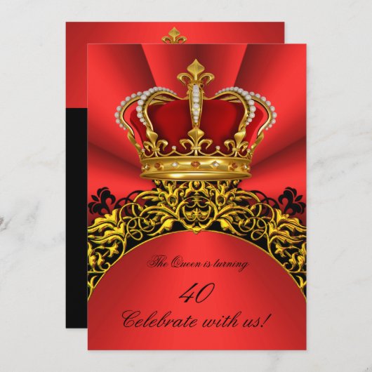 King Queen Gold Royal Regal Redish Birthday Party Einladung (Vorne/Hinten)
