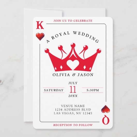 King & Queen of Hearts Casino Poker Card Hochzeit Einladung (Vorderseite)