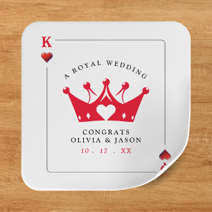 King & Queen of Hearts Casino Poker Card Hochzeit Quadratischer Aufkleber