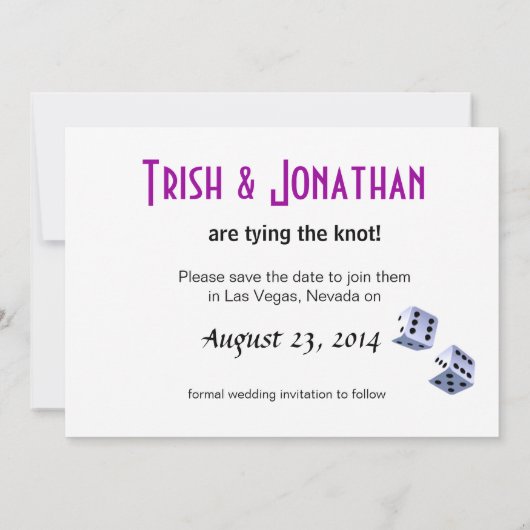 King & Queen of Hearts Las Vegas Wedding lila Save The Date (Rückseite)