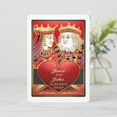 King & Queen Red & Black Vegas Wedding Einladung (Stehend Vorderseite)