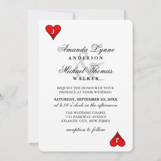 King & Queen Red & Black Vegas Wedding Einladung (Rückseite)