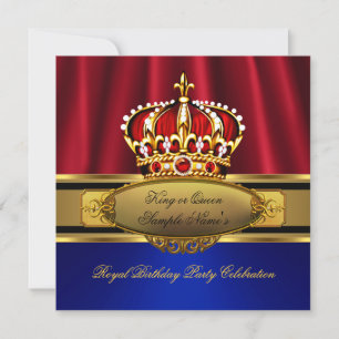 King Queen Red Crown Royal Blue Gold Geburtstag Einladung