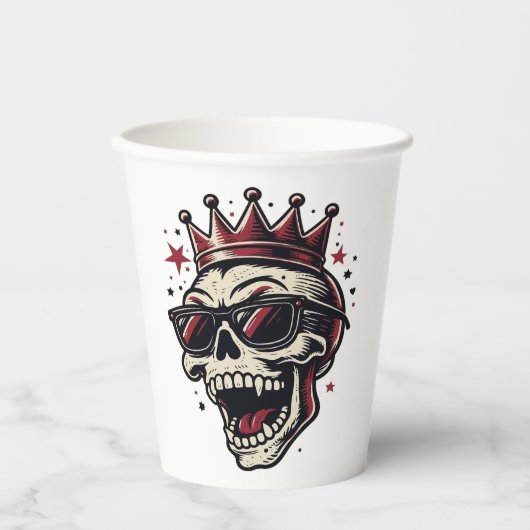 King Rockstar Skull with Sunglasses Pappbecher (Vorderseite)