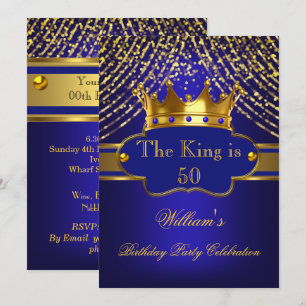 King Royal Blue Crown Birthday Party Mens Einladung