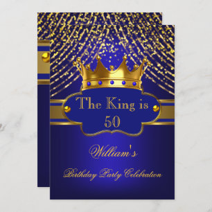 King Royal Blue Crown Birthday Party Mens Einladung