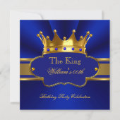 King Royal Blue Gold Birthday Party Mens Mans Einladung (Vorderseite)