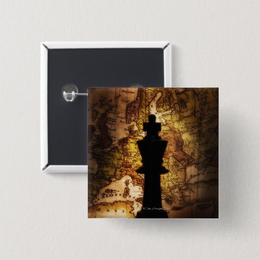 King Schach auf der alten Weltkarte Button (Vorne & Hinten)