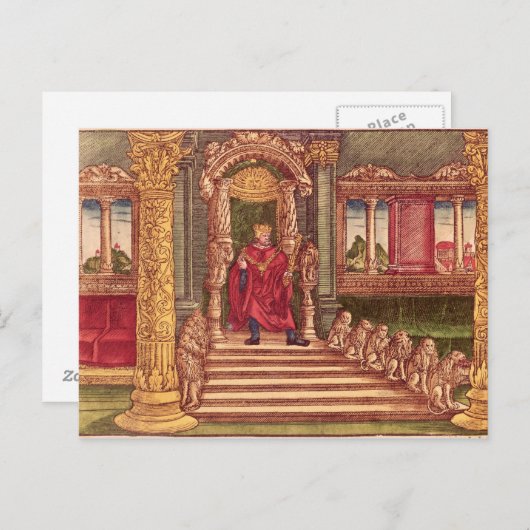 King Solomon auf seinem Thron, 1. Edition Postkarte (Vorne/Hinten)