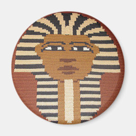 King Tut Black Brown Beige Crochet Print on Round Magnet