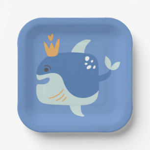 King Whale Sea Animals Kids Party Paper Plate Pappteller