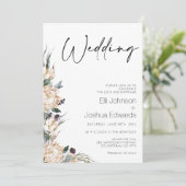 King White Protea Wedding Calligraphy Wedding Einladung (Stehend Vorderseite)