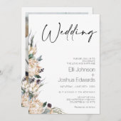 King White Protea Wedding Calligraphy Wedding Einladung (Vorne/Hinten)