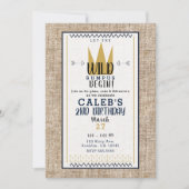 King Wild Thing Gold Crown Burlap Party Foto Einladung (Vorderseite)