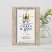King Wild Thing Gold Crown Burlap Party Foto Einladung (Stehend Vorderseite)