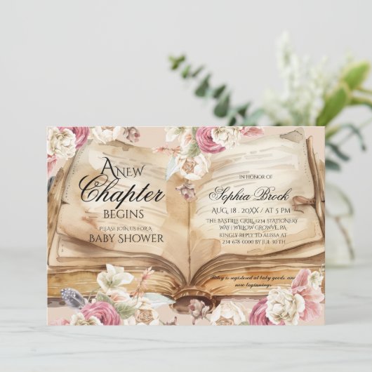 Kingdom Storybook  Flowers Books Baby Shower Einladung (Stehend Vorderseite)