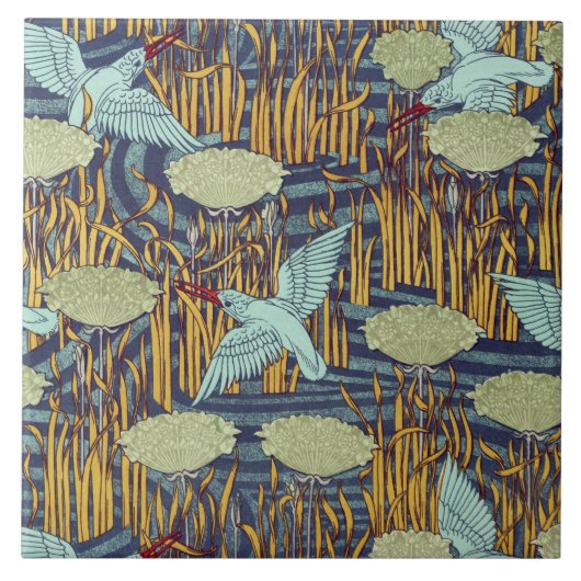 KINGFISCHER UND BLUMENDE RUSSISCHE Jugendstil-Flor Fliese (Vorderseite)