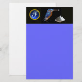 KINGFISCHEREIMONOGRAM, Blauer Saphir, Schwarz Briefpapier (Vorne/Hinten)