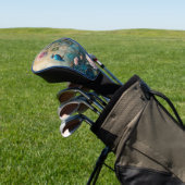 Kingfisher and pink roses golf headcover (In SItu)