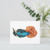 Kingfisher auf Blume Postcard Print Postkarte (Stehend Vorderseite)