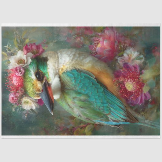 Kingfisher & australische Protea Blooms Decoupage Seidenpapier (Vorderseite)