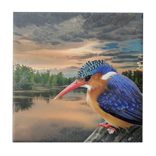 Kingfisher bei Sunset Fliese (Vorderseite)