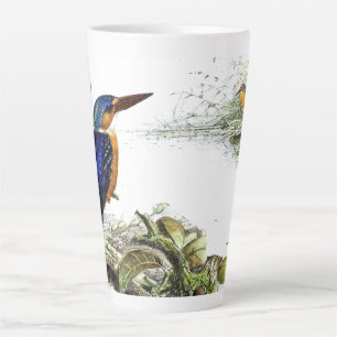 Kingfisher Bird Animals Wildlife Cattail Latte Tas Milchtasse