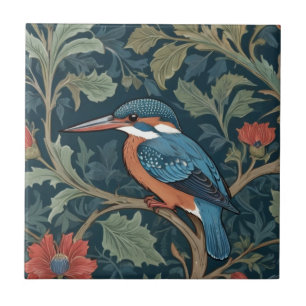 Kingfisher Bird William Morris Stil Links gegenübe Fliese