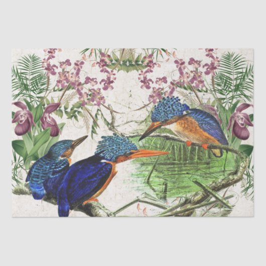 Kingfisher Birds Orchid Flower Palms Tissue Paper Seidenpapier (Vorderseite)