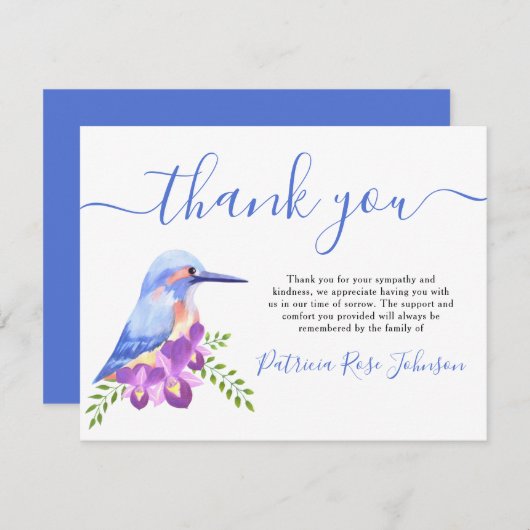 Kingfisher Blue Bird Beerdigung Dankeschön Note Ca Dankeskarte (Vorne/Hinten)