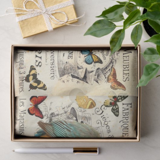 Kingfisher & Butterfys Alte Französische Werbung D Seidenpapier (Geschenk)