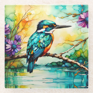 Kingfisher Gebirge, Wasser und Wildblumen Glasuntersetzer