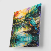 Kingfisher Gebirge, Wasser und Wildblumen Quadratische Wanduhr (Winkel)