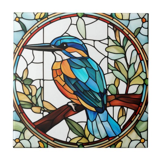 Kingfisher Glass Orange Blue Bird Fliese (Vorderseite)
