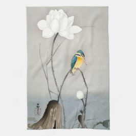 Kingfisher mit Lotus Blume - Ohara Koson - Geschirrtuch