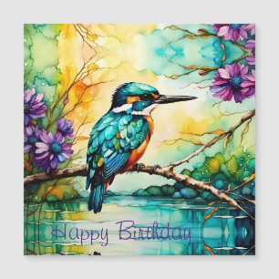Kingfisher over Water, Wildblumen Geburtstagskarte Magnetkarte