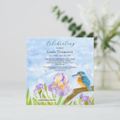 Kingfisher Purple Irises Celebration of Life Einladung (Stehend Vorderseite)