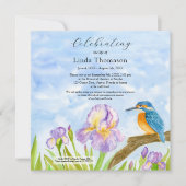  Kingfisher Purple Irises Celebration of Life Einladung (Vorderseite)