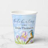  Kingfisher Purple Irises Celebration of Life Pappbecher (Rückseite)