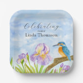  Kingfisher Purple Irises Celebration of Life Pappteller (Vorderseite)