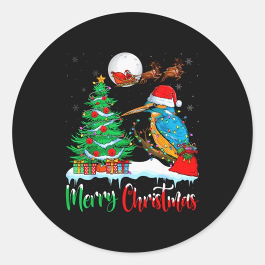Kingfisher Santa Hat Xmas Tree Merry Christmas Kin Runder Aufkleber (Vorderseite)