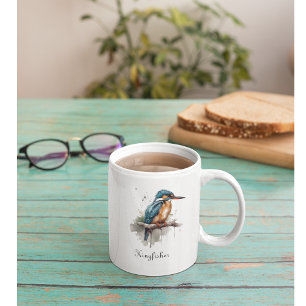 Kingfisher sitzend auf einem Ast in Aquarellfarbe Kaffeetasse