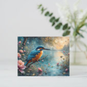 Kingfisher über Wasser-Rosa-Blume Postkarte (Stehend Vorderseite)