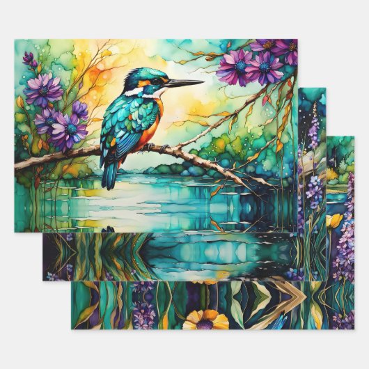 Kingfisher über Wasser und Wildblumen Geschenkpapier Set (Set)